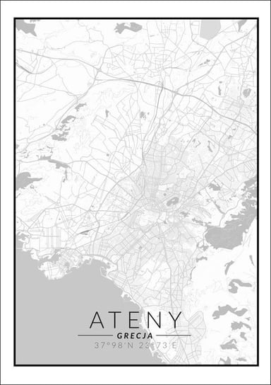 Plakat, Ateny mapa czarno biała, 30x40 cm Inna marka