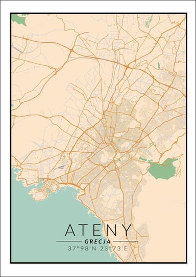 Plakat, Ateny mapa kolorowa, 30x40 cm Inna marka