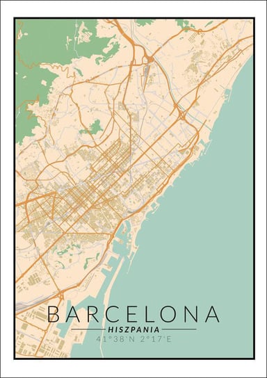 Plakat, Barcelona mapa kolorowa, 30x40 cm Inna marka