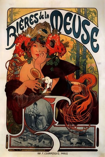 Plakat, Bières de la Meuse, Alphonse Maria Mucha, 20x30 cm Inna marka