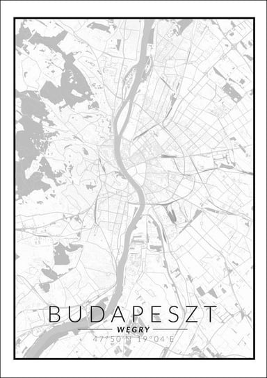 Plakat, Budapeszt mapa czarno biała, 30x40 cm Inna marka