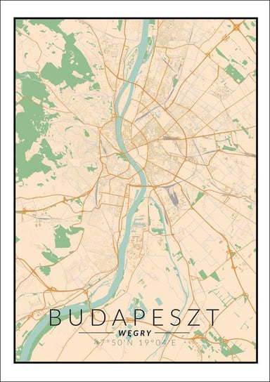 Plakat, Budapeszt mapa kolorowa, 30x40 cm Inna marka