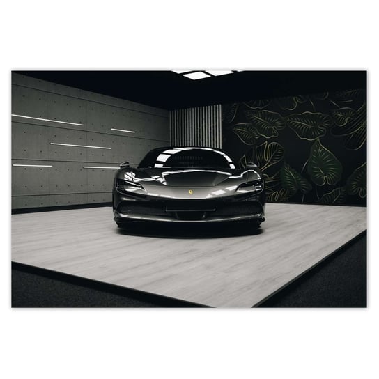 Plakat Czarne Ferrari Samochód, 90x60 cm ZeSmakiem