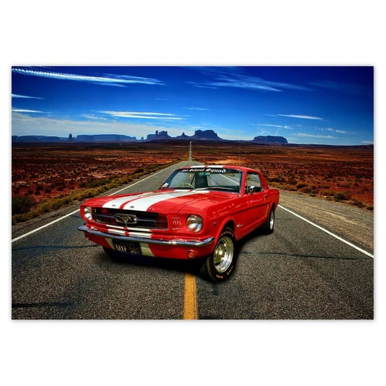 Plakat Czerwony Ford Mustang USA, 100x70 cm ZeSmakiem