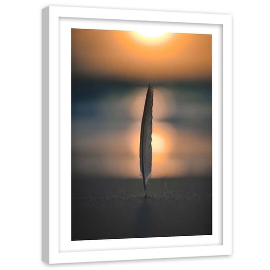 Plakat dekoracyjny w ramie białej FEEBY Abstrakcja pióro w piasku zachód słońca, 50x70 cm Feeby