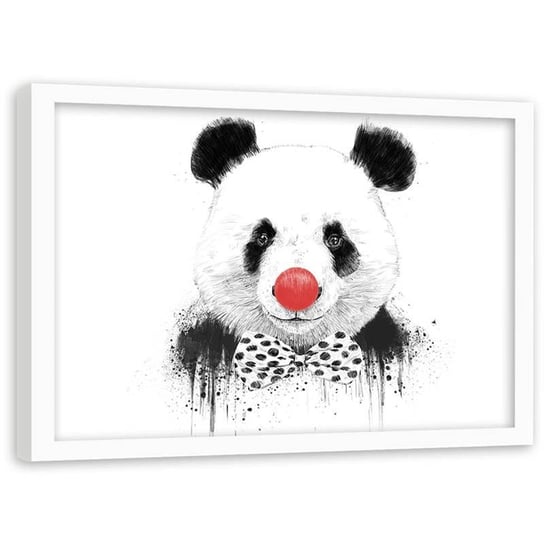 Plakat dekoracyjny w ramie białej FEEBY Czerwony nos i muszka panda, 100x70 cm Feeby