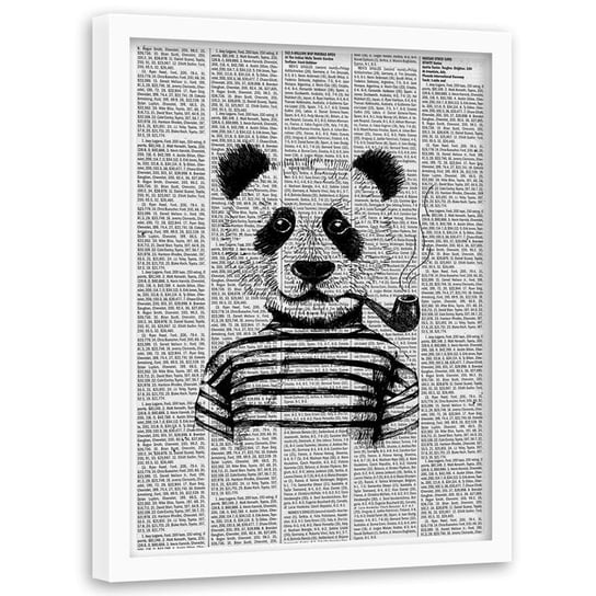 Plakat dekoracyjny w ramie białej FEEBY Panda fajka gazeta, 60x80 cm Feeby