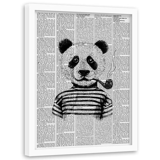 Plakat dekoracyjny w ramie białej FEEBY Panda fajka gazeta, 70x100 cm Feeby