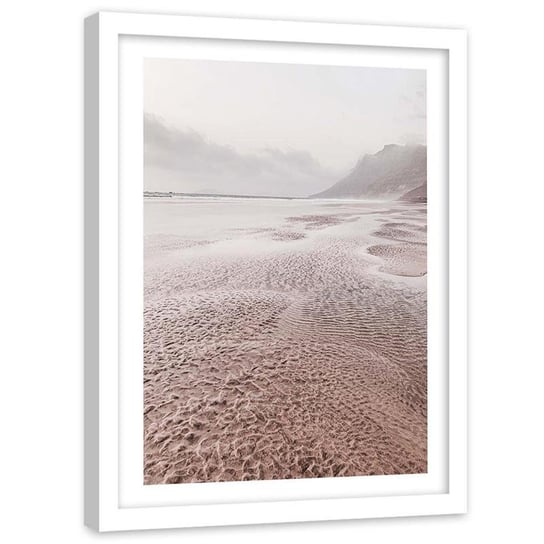 Plakat dekoracyjny w ramie białej FEEBY Piasek na plaży odpływ, 40x50 cm Feeby