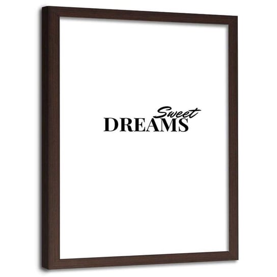 Plakat dekoracyjny w ramie brązowej FEEBY Czarny napis Sweet Dreams, 21x30 cm Feeby