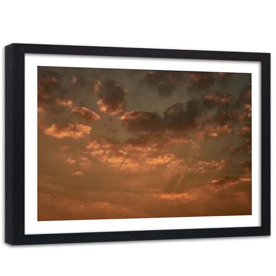 Plakat dekoracyjny w ramie czarnej FEEBY Chmury podczas zachodu słońca, 50x40 cm Feeby