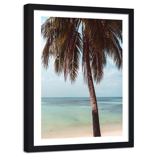 Plakat dekoracyjny w ramie czarnej FEEBY Egzotyczna plaża palma ocean, 21x30 cm Feeby