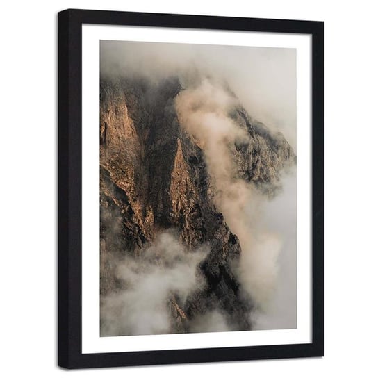 Plakat dekoracyjny w ramie czarnej FEEBY Góry skaliste zbocze chmury, 70x100 cm Feeby