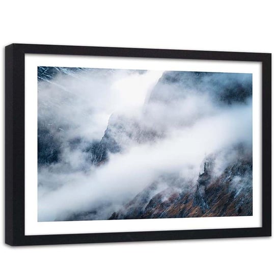 Plakat dekoracyjny w ramie czarnej FEEBY Mgła skaliste zbocza góry, 90x60 cm Feeby