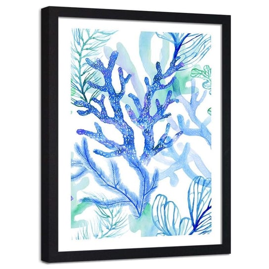 Plakat dekoracyjny w ramie czarnej FEEBY Motyw morski koralowce, 60x80 cm Feeby