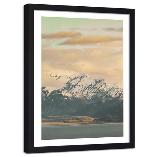 Plakat dekoracyjny w ramie czarnej FEEBY Ośnieżone góry niebo morze, 30x40 cm Feeby