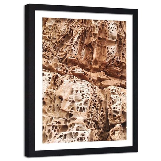 Plakat dekoracyjny w ramie czarnej FEEBY Podziurawione skały abstrakcja, 13x18 cm Feeby