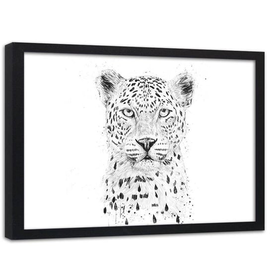 Plakat dekoracyjny w ramie czarnej FEEBY Spojrzenie leoparda szkic, 60x40 cm Feeby