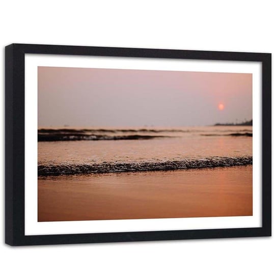 Plakat dekoracyjny w ramie czarnej FEEBY Zachód słońca morze plaża, 90x60 cm Feeby