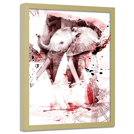 Plakat dekoracyjny w ramie naturalnej FEEBY Abstrakcyjny słoń, 60x90 cm Feeby