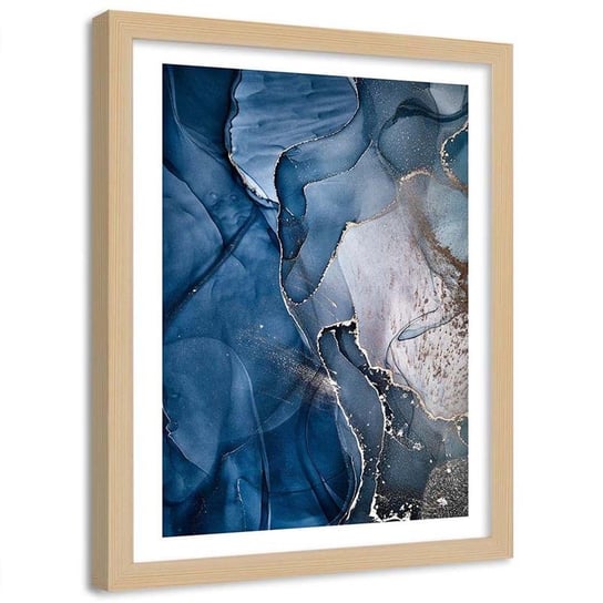 Plakat dekoracyjny w ramie naturalnej FEEBY Błękitna tekstura abstrakcyjne kształty, 30x40 cm Feeby