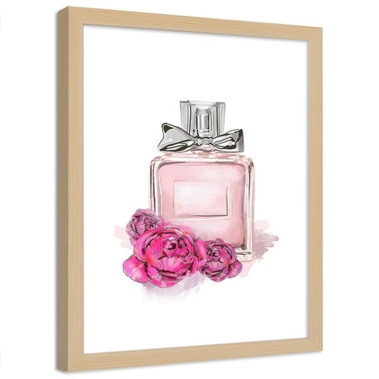 Plakat dekoracyjny w ramie naturalnej FEEBY Flakonik perfum i kwiaty, 60x90 cm Feeby