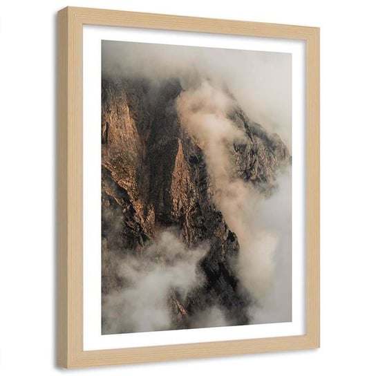 Plakat dekoracyjny w ramie naturalnej FEEBY Górskie zbocze w chmurach, 60x90 cm Feeby