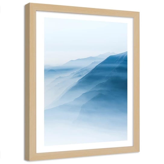 Plakat dekoracyjny w ramie naturalnej FEEBY Góry za mgłą, 60x90 cm Feeby