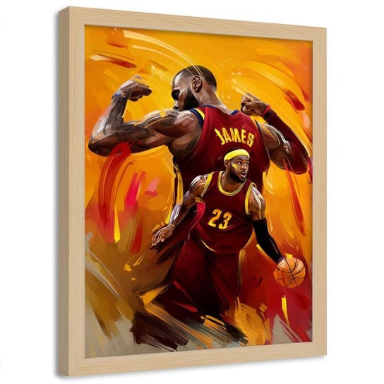 Plakat dekoracyjny w ramie naturalnej FEEBY Portret koszykarz sport, 50x70 cm Feeby