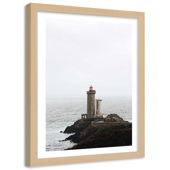 Plakat dekoracyjny w ramie naturalnej FEEBY Widok na latarnię i morze, 13x18 cm Feeby