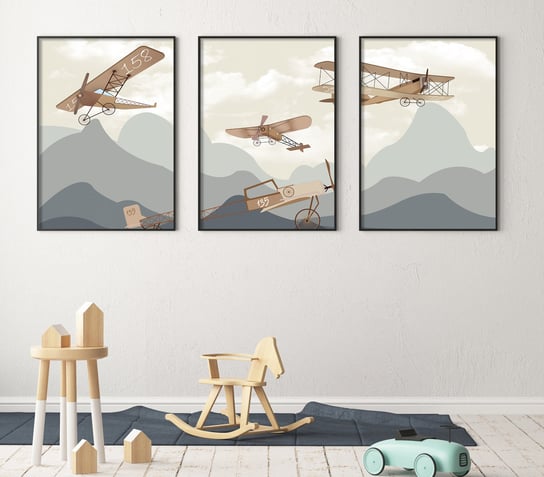 Plakat dla Dzieci Aeroplan Samoloty w górach Zestaw 40x50cm ag.art deco