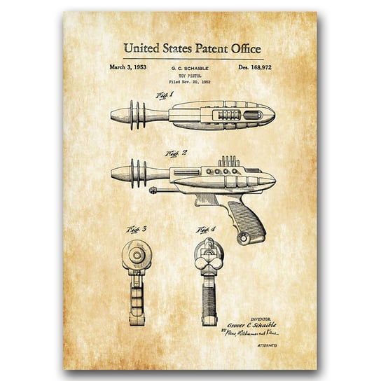 Plakat do pokoju Pistole zabawkowy Patent A1 Vintageposteria
