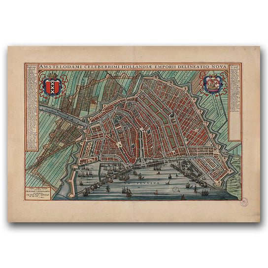Plakat do pokoju Stara mapa Amsterdam Holandia A1 Vintageposteria