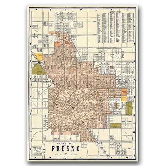Plakat do pokoju Stara mapa Fresno w Kalifornii A1 Vintageposteria