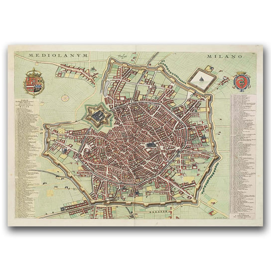 Plakat do pokoju Stara mapa Milano Italia A1 85x60 Vintageposteria