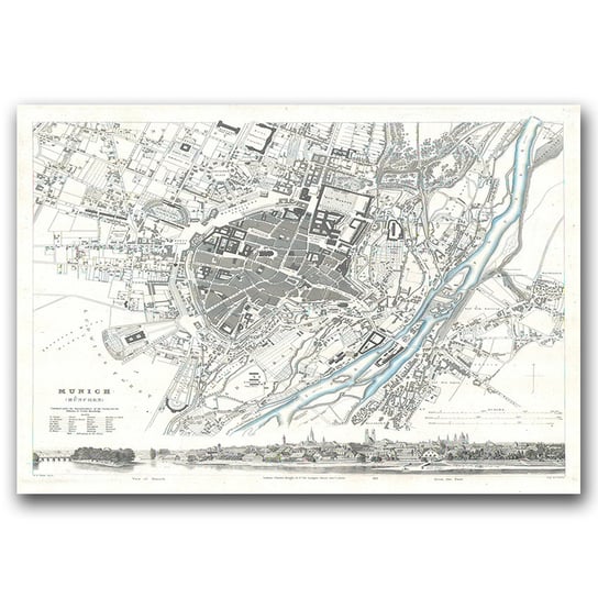 Plakat do pokoju Stara mapa Monachium A1 85x60 cm Vintageposteria
