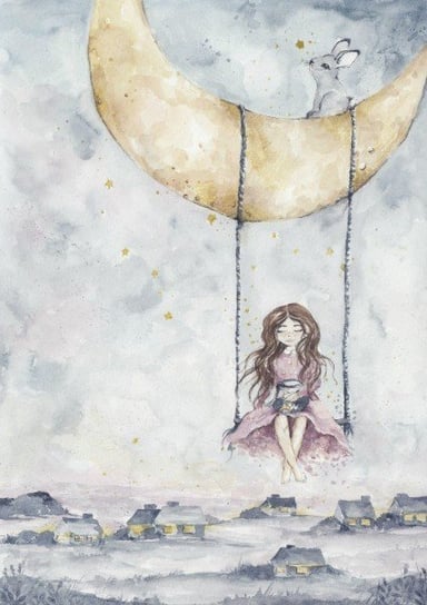 Plakat, Dziewczynka na Księżycu II, 29,7x42 cm Katarzyna Stróżyńska Goraj