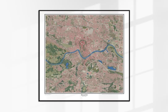 Plakat dzisiejszy Kraków, plan miasta 1:10000, współczesna mapa ścienna w stylu vintage 60x60 cm Dodoprint