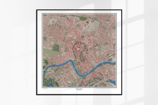 Plakat dzisiejszy Kraków, plan miasta 1:5000, współczesna mapa ścienna w stylu vintage 60x60 cm Dodoprint