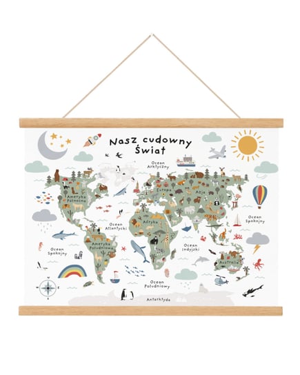 Plakat edukacyjny dla dzieci Mapa Świata kontynenty 30x40 A3 cm / Joachimki Inna marka