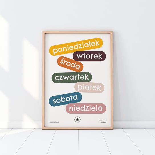 Plakat edukacyjny DNI TYGODNIA wspierający naukę pierwszych słów dzieci – A3 plakat Montessori dla dzieci PaperDesk