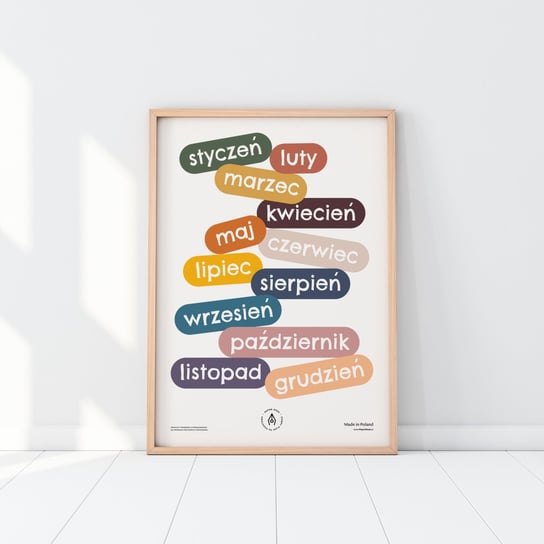 Plakat edukacyjny MIESIĄCE wspierający naukę pierwszych słów dzieci – A3 plakat Montessori dla dzieci PaperDesk