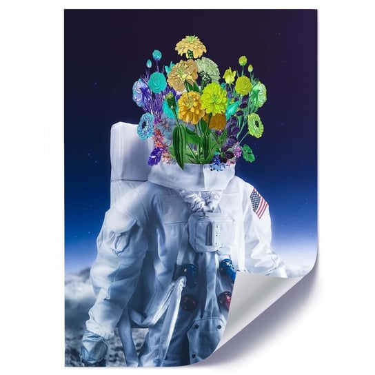 Plakat FEEBY Amerykański astronauta i kwiaty, 70x100 cm Feeby