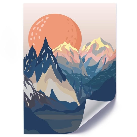 Plakat FEEBY Czerwony zachód słońca i góry, 40x60 cm Feeby