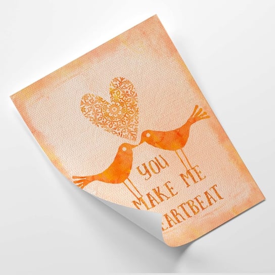 Plakat FEEBY Dwa ptaki na pomarańczowym tle, napis You Make Me Heartbeat - Andrea Haase 60x80 Feeby