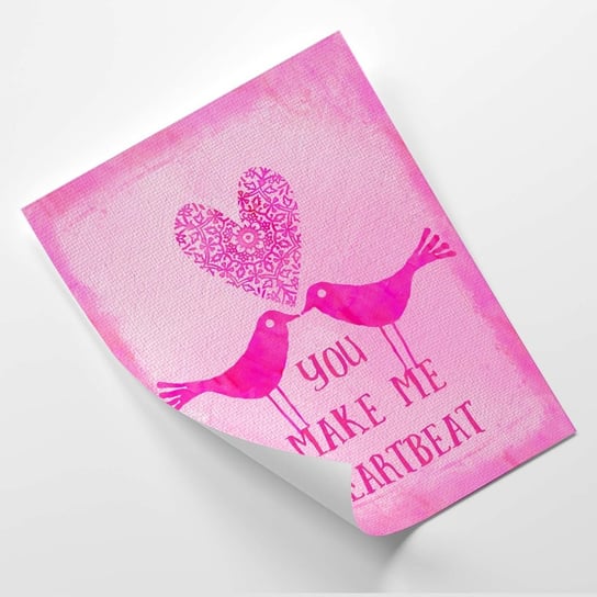 Plakat FEEBY Dwa ptaki na różowym tle, napis You Make Me Heartbeat - Andrea Haase 60x80 Feeby
