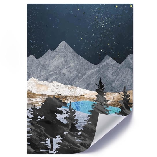 Plakat FEEBY Góry i las w szarościach, 50x70 cm Feeby
