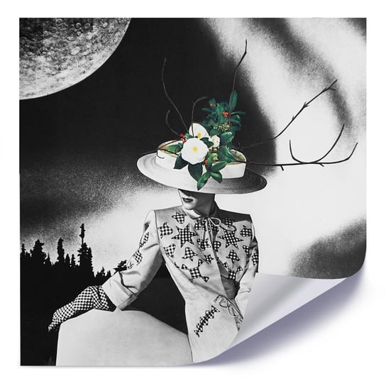 Plakat FEEBY Kobieta w kapeluszu z kwiatów, 60x60 cm Feeby