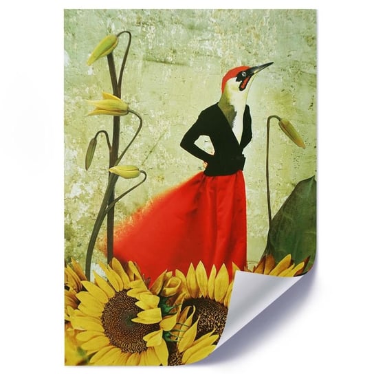 Plakat FEEBY Kwiaty i ptak abstrakcja - 70x100 Feeby