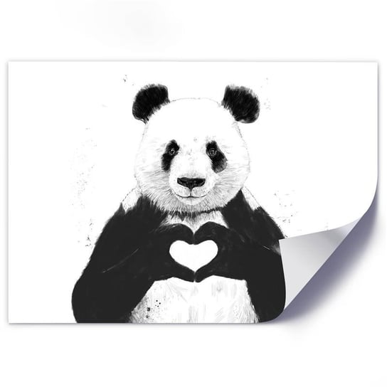 Plakat FEEBY Miś panda love serce z łapek, 70x50 cm Feeby